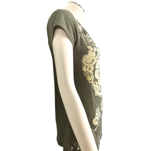 A.N.A. A New Approach Olive Green Y2K Grunge Short Sleeve Blouse Size PM - Picture 3 of 9